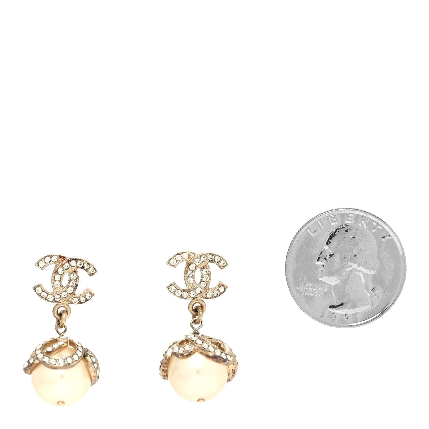 Chanel Crystal Pearl CC Drop Earrings Gold 2 of 4