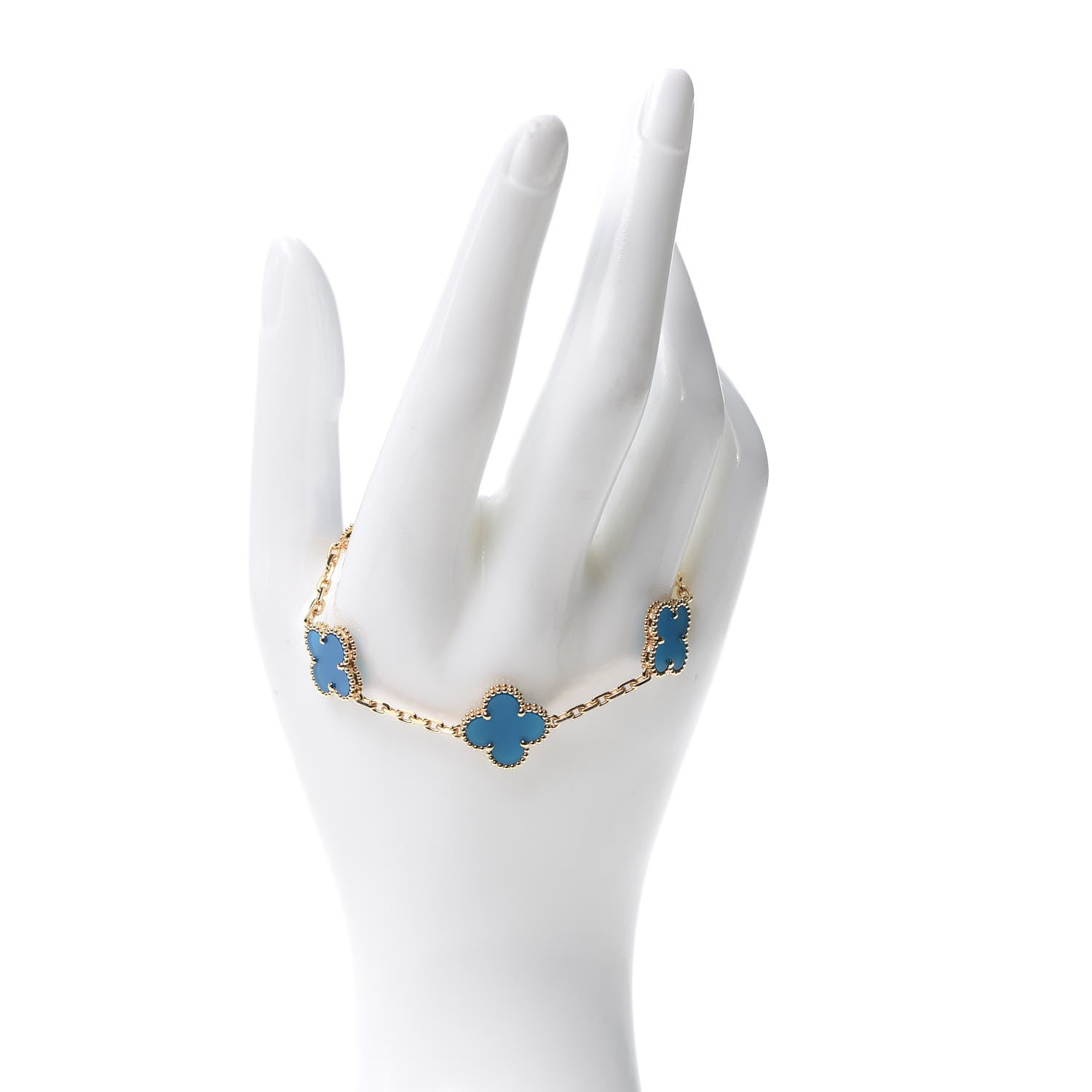 Van Cleef & Arpels 18K Yellow Gold Blue Agate 5 Motifs Vintage Alhambra Bracelet 2 of 8
