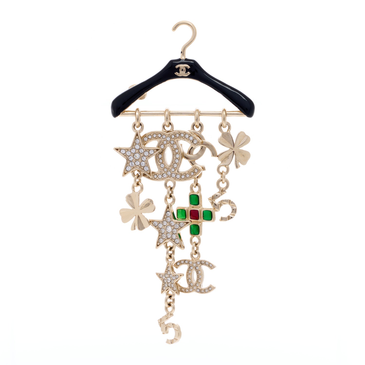 Chanel Crystal Gripoix CC Charms Hanger Brooch Gold 1 of 4