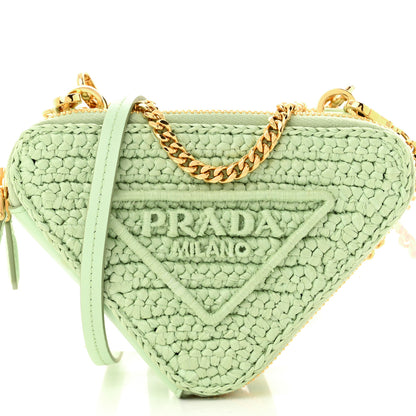 Prada Raffia Calfskin Crochet Logo Embroidered Mini Triangle Crossbody Pouch Acqua 9 of 12
