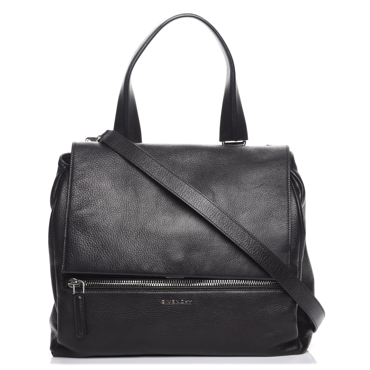 Waxy Grained Calfskin Medium Pandora Pure Flap Bag Black