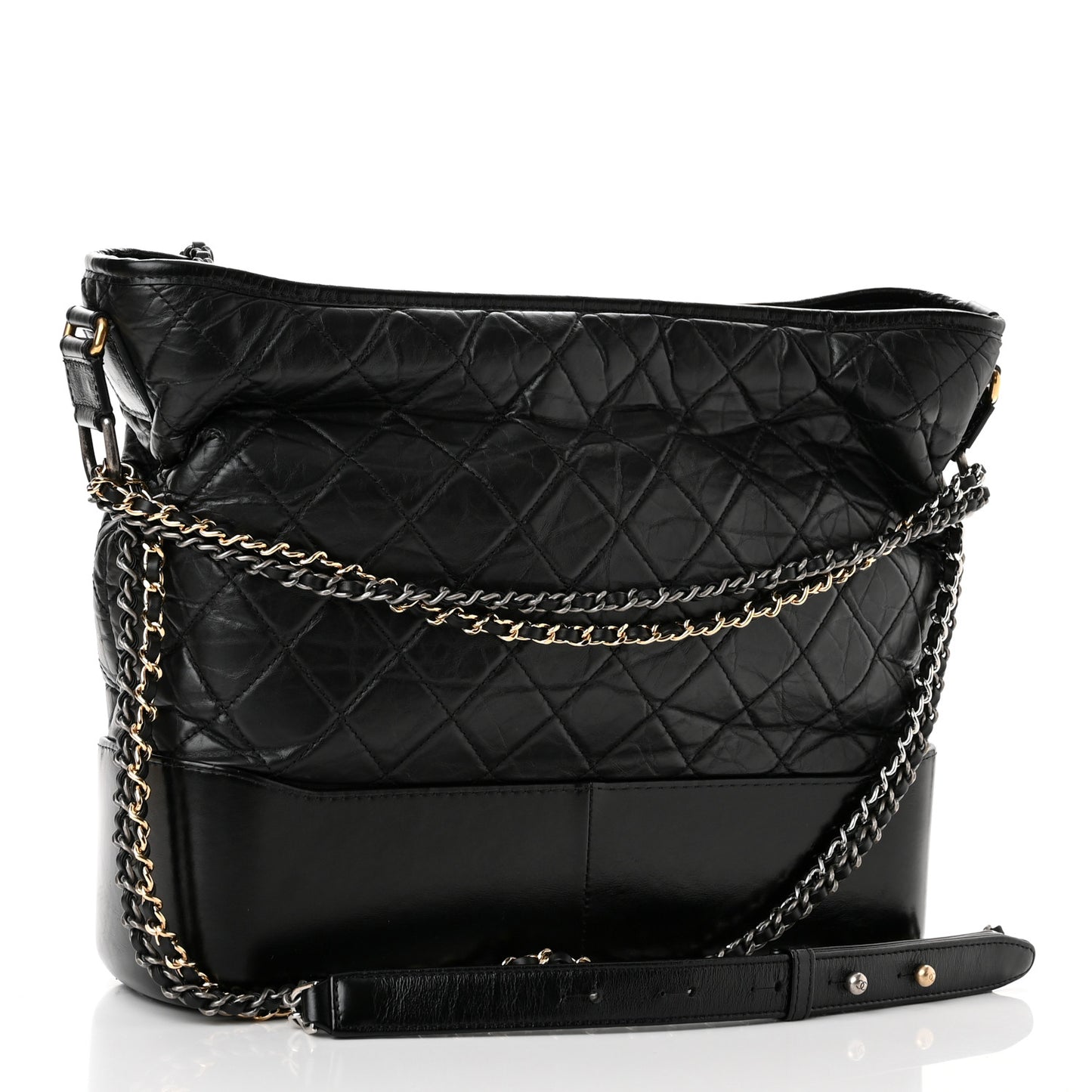Aged Calfskin Quilted Large Gabrielle Hobo Black