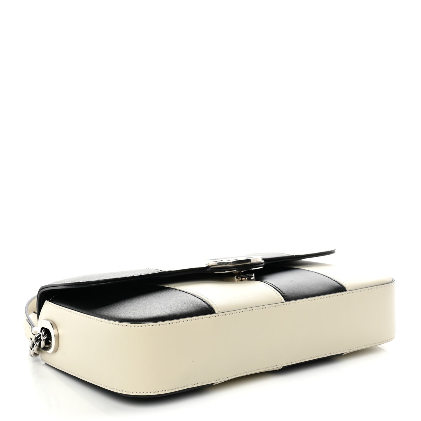 Senna Calfskin Lines Petite GG Top Handle Shoulder Bag Black Mystic White