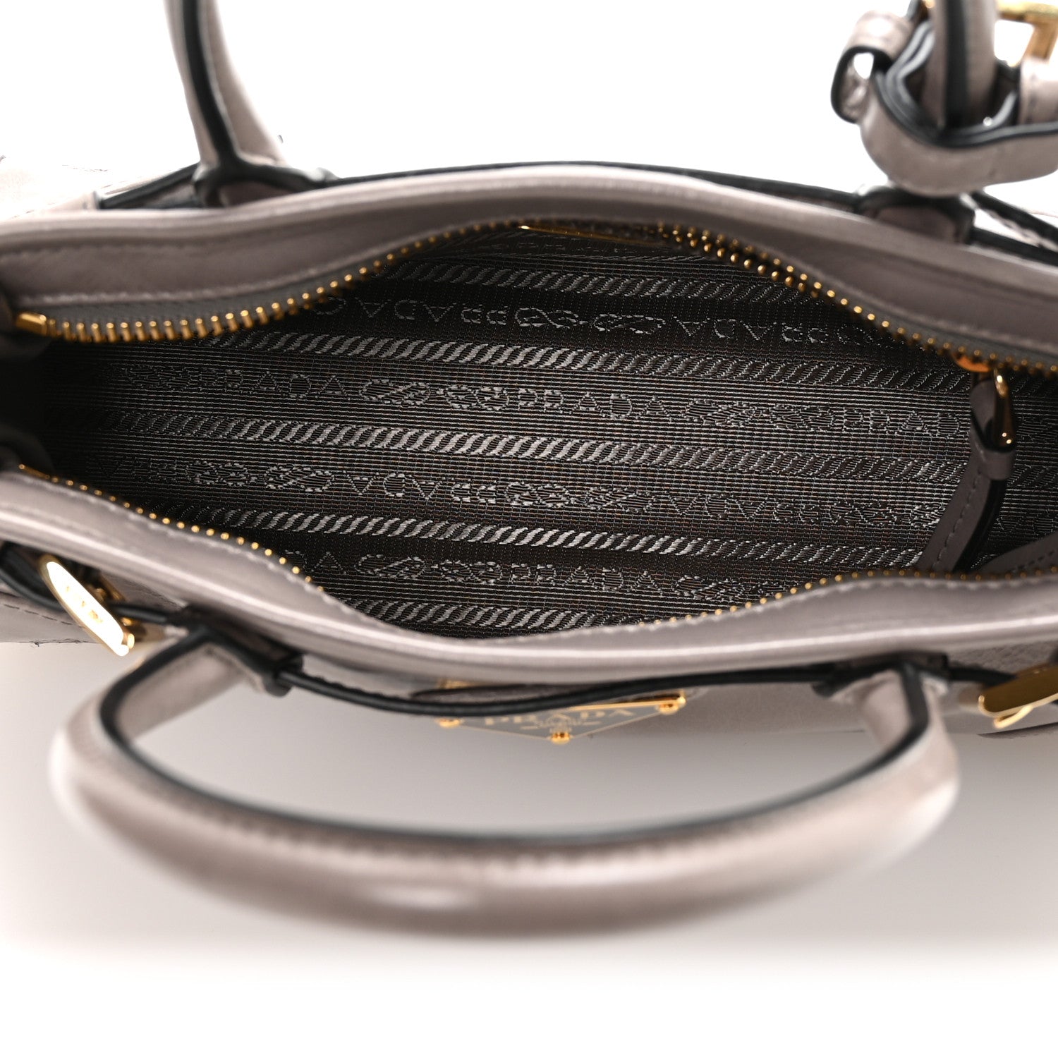 Prada Glossy Calfskin Triangle Mini Bonnie Shoulder Bag Pewter 5 of 10