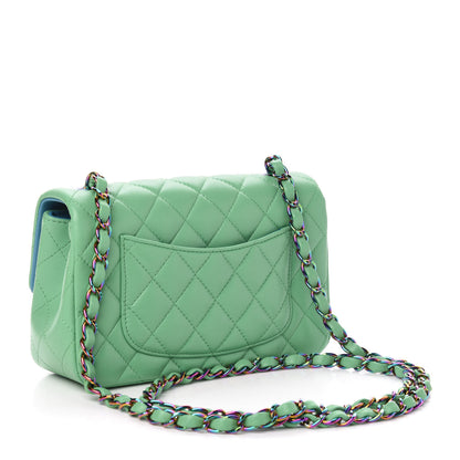 Chanel Lambskin Quilted Mini Rectangular Flap Green Blue 3 of 11