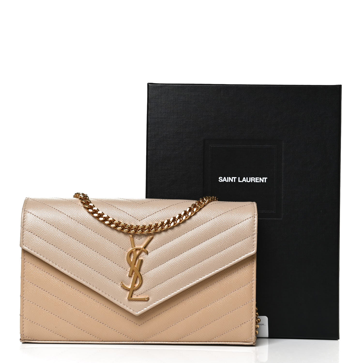 Saint Laurent Grain De Poudre Matelasse Chevron Monogram Chain Wallet Nude Powder 12 of 12