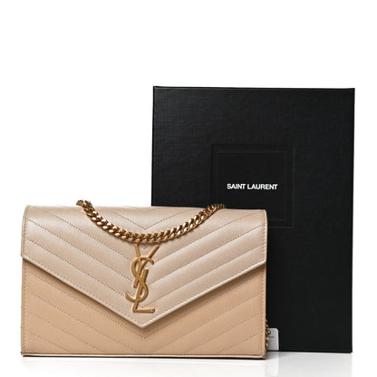 Saint Laurent Grain De Poudre Matelasse Chevron Monogram Chain Wallet Nude Powder 12 of 12
