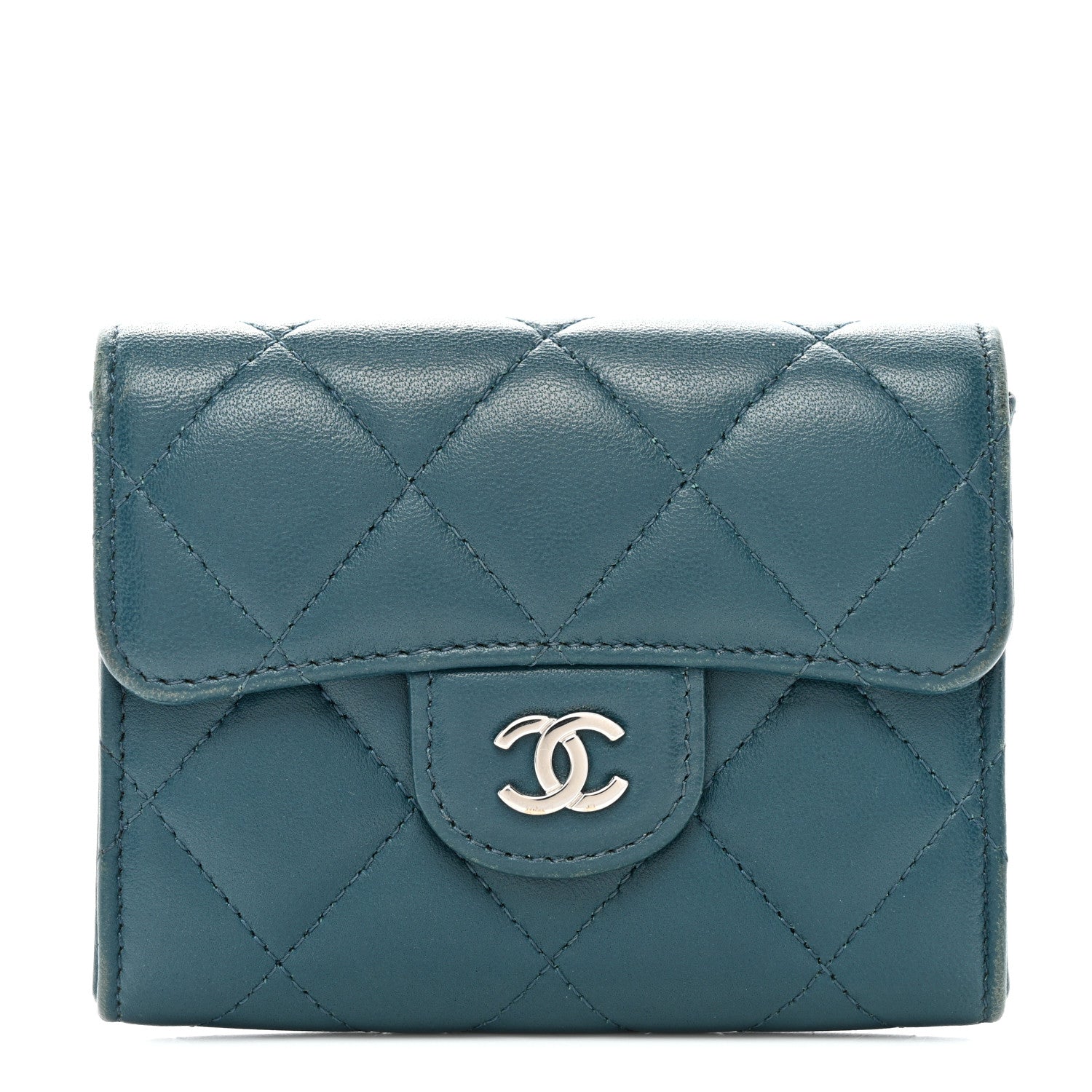 Chanel Lambskin Quilted Flap Card Holder Wallet Dark Turquoise 1 of 11