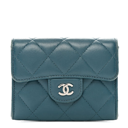 Chanel Lambskin Quilted Flap Card Holder Wallet Dark Turquoise 1 of 11