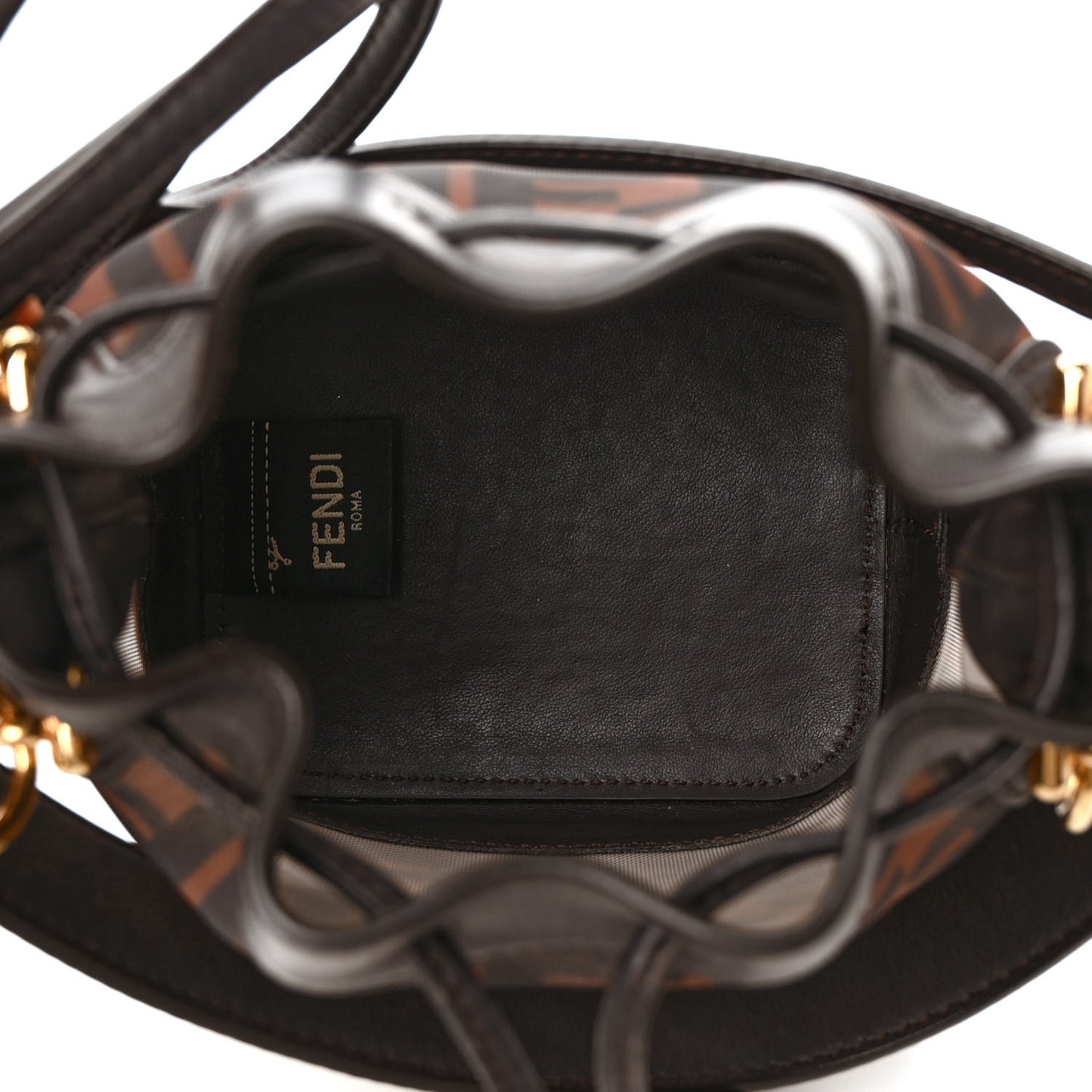 Mesh Vitello Grace F is Fendi FF 1974 Mini Mon Tresor Bucket Bag Marrone Black Ebano
