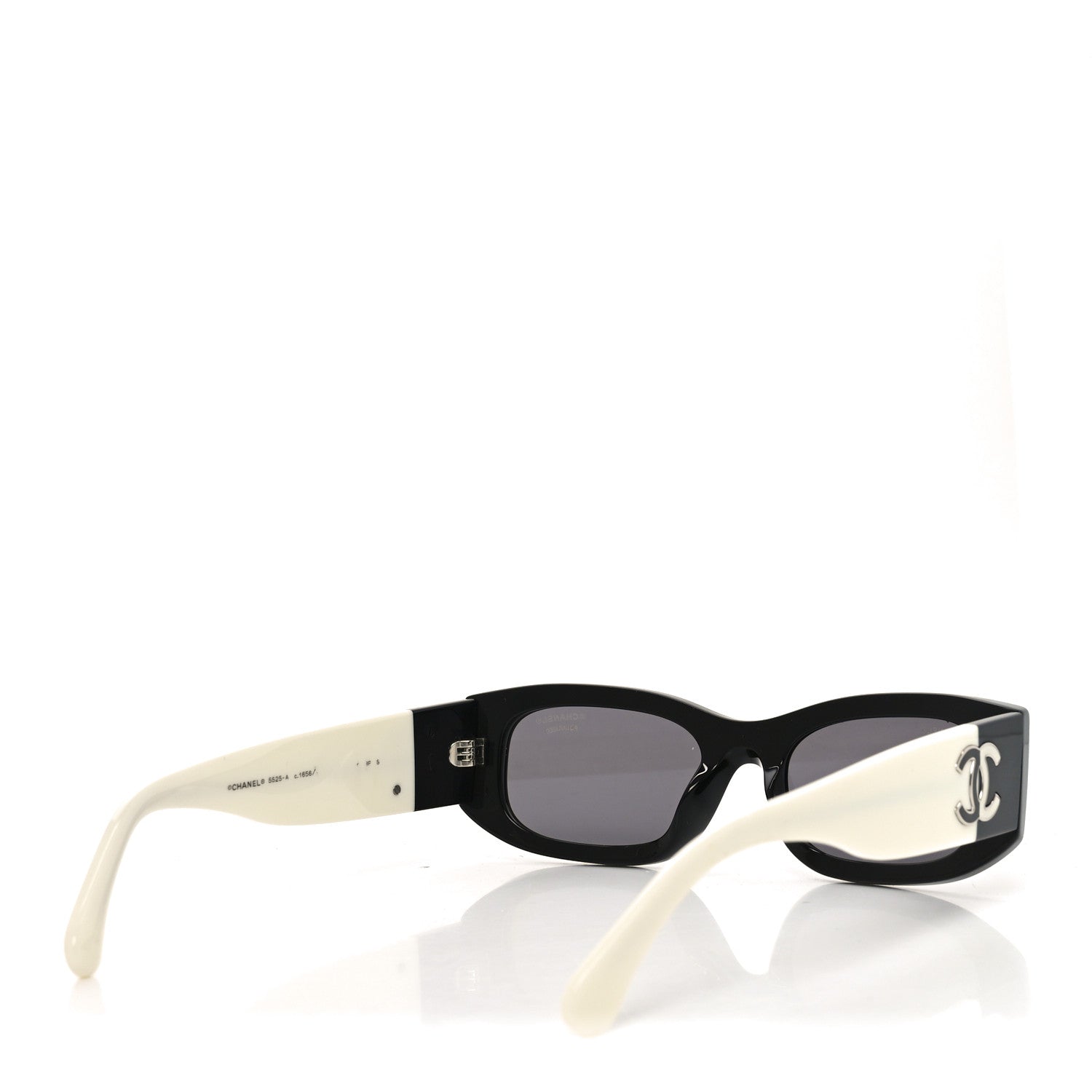 Chanel Acetate Polarized Rectangle Sunglasses 5525-A Black White 4 of 7