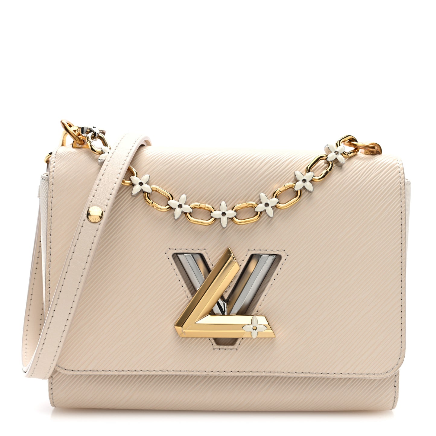 Epi Twist Monogram Flower Chain Shoulder Bag MM Quartz White