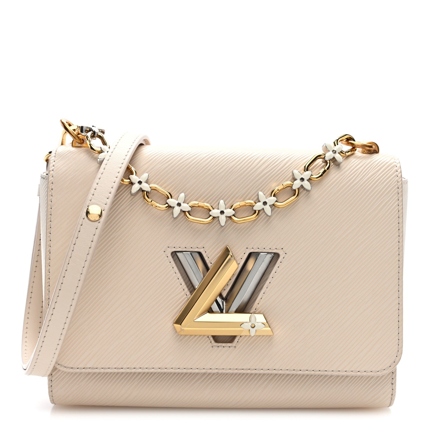 Louis Vuitton Epi Twist Monogram Flower Chain Shoulder Bag MM Quartz White 1 of 10
