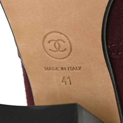 Chanel Suede Calfskin Pearl Cap Toe Short Boots 41 Burgundy 7 of 8