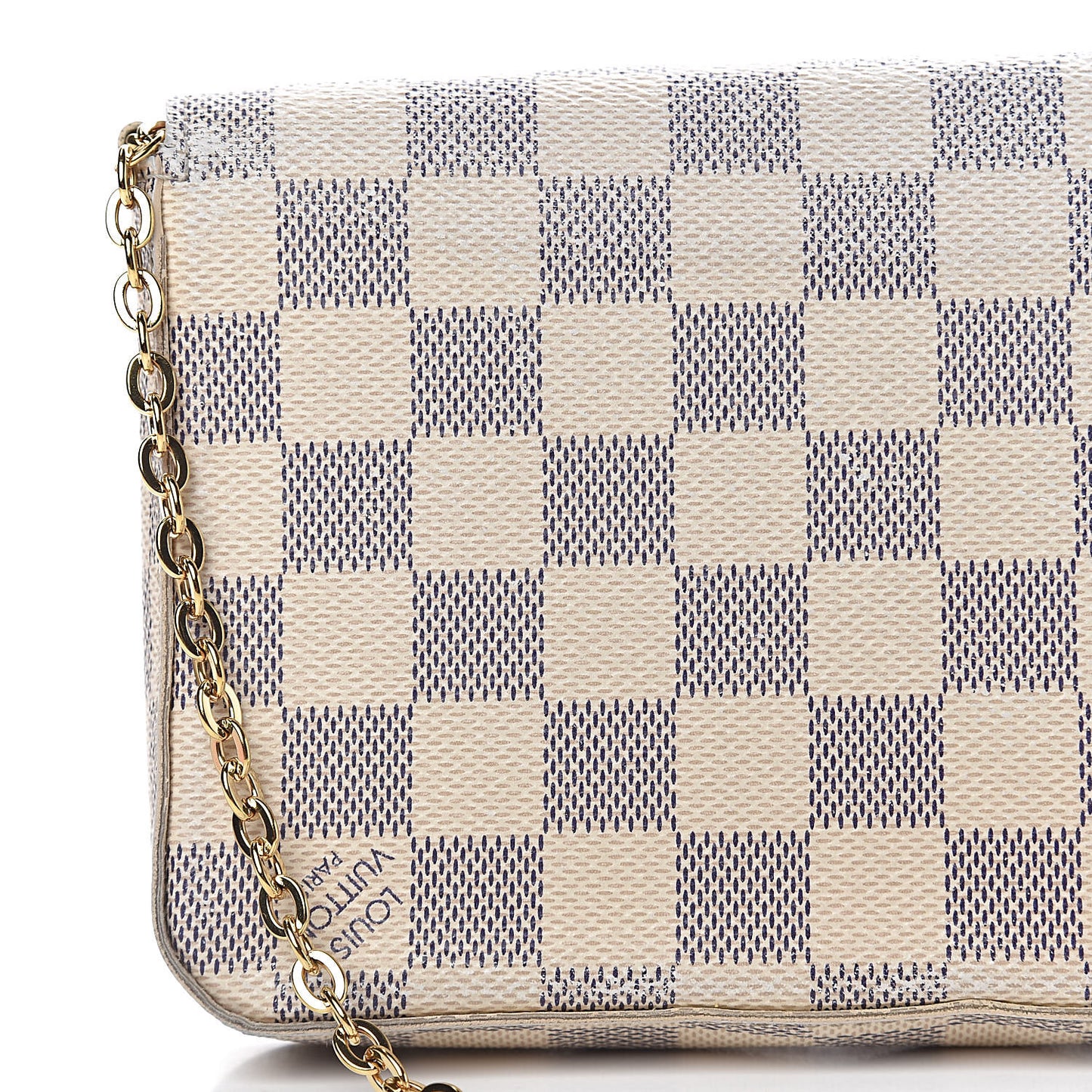 Damier Azur Pochette Felicie Chain Wallet Rose Ballerine