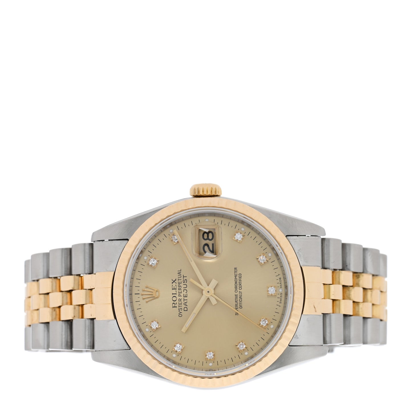 Stainless Steel 18K Yellow Gold Diamond 36mm Oyster Perpetual Datejust Watch Champagne 16233