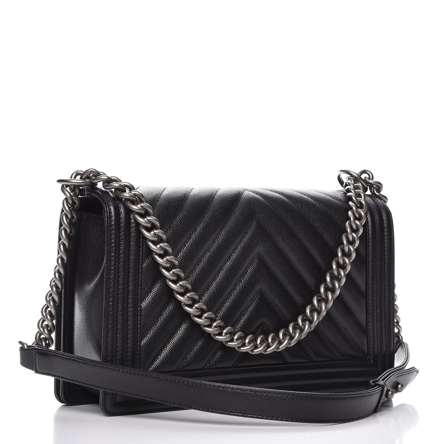 Caviar Chevron Quilted New Medium Boy Flap Black