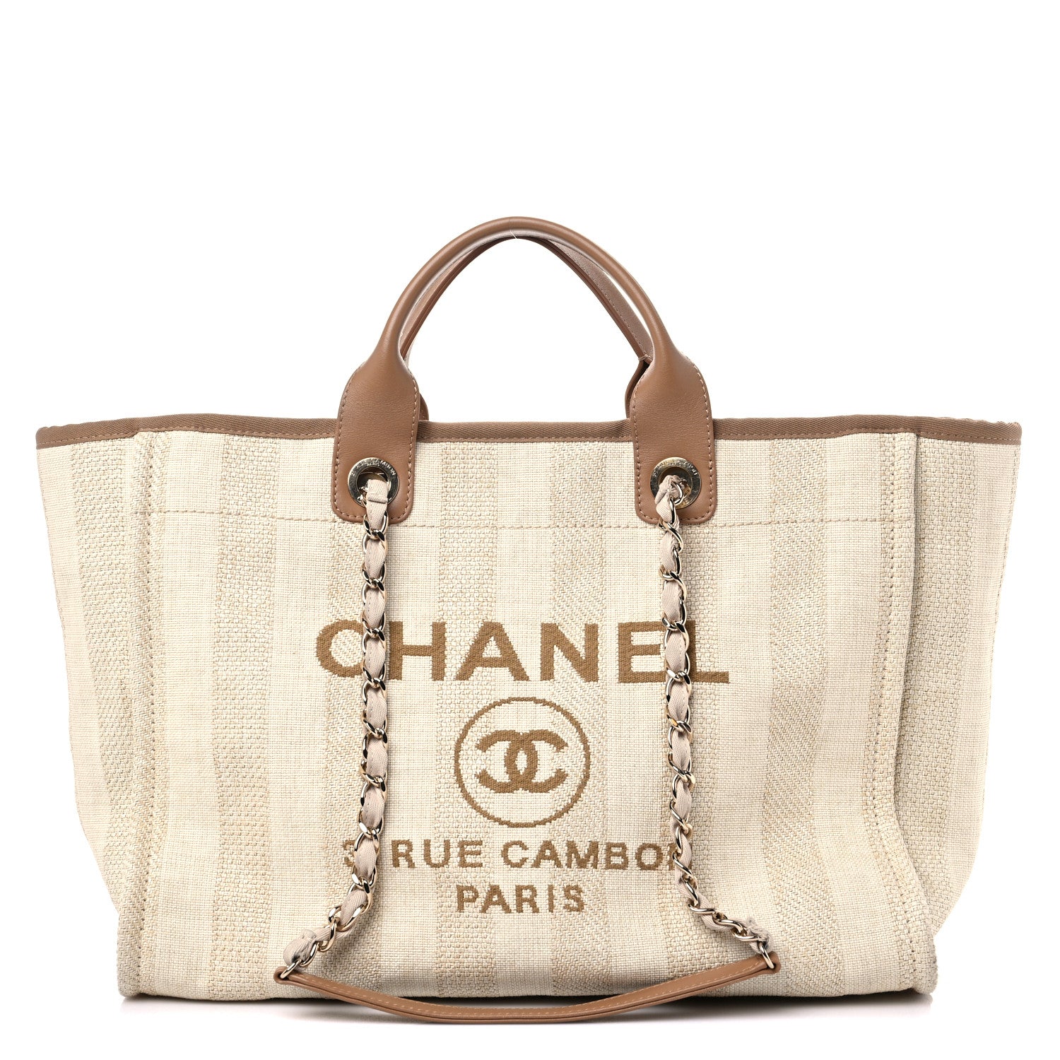 Chanel Straw Raffia Calfskin Striped Large Deauville Tote Beige 1 of 15