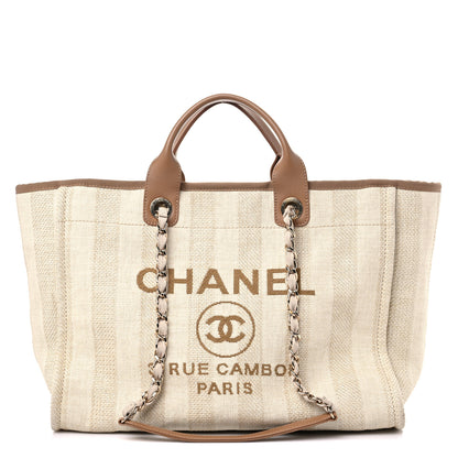 Chanel Straw Raffia Calfskin Striped Large Deauville Tote Beige 1 of 15