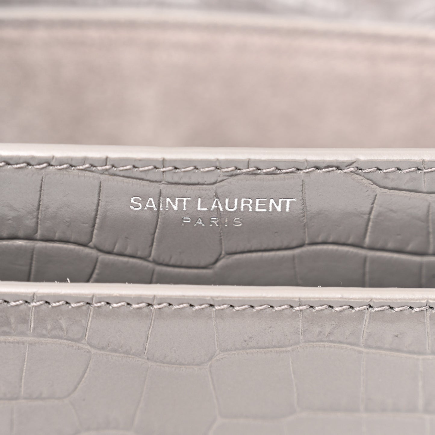 Calfskin Crocodile Embossed Medium Monogram Sunset Fog