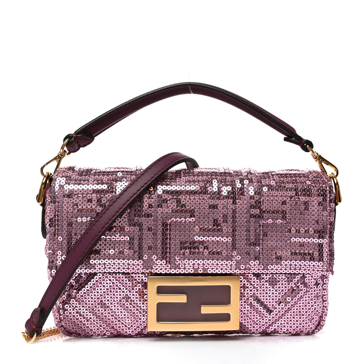 Ricamo Sequin Paillettes Vitello Grace FF Mini Baguette Rosa
