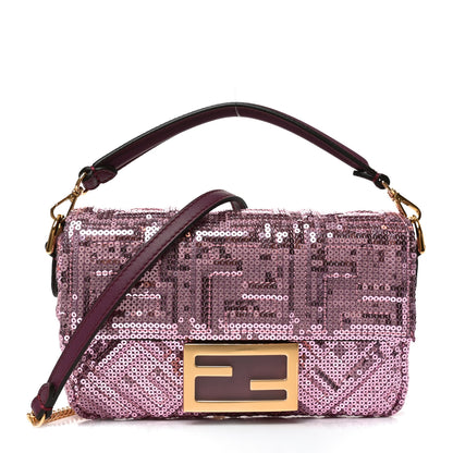 Fendi Ricamo Sequin Paillettes Vitello Grace FF Mini Baguette Rosa 1 of 9