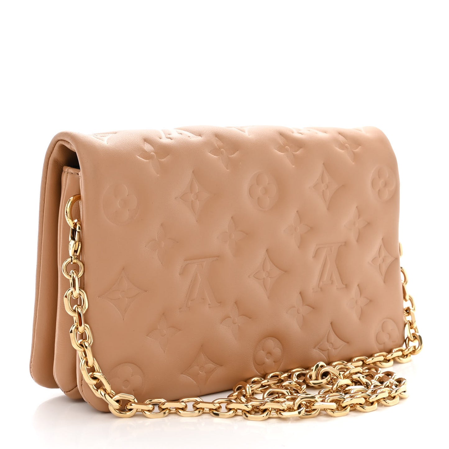Lambskin Embossed Monogram Pochette Coussin Camel
