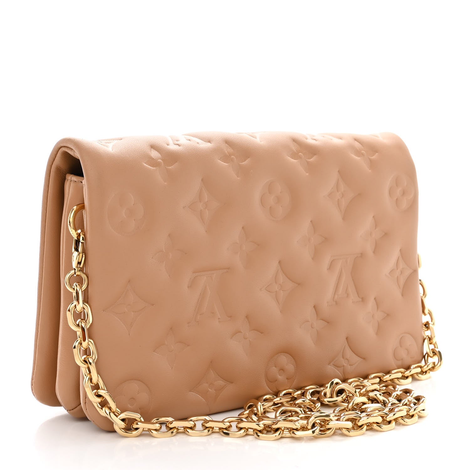 Louis Vuitton Lambskin Embossed Monogram Pochette Coussin Camel 3 of 9