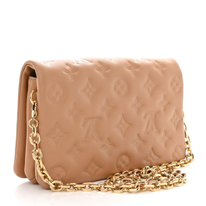 Louis Vuitton Lambskin Embossed Monogram Pochette Coussin Camel 3 of 9