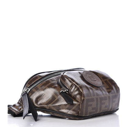 Fendi Glazed Fabric Vitello Century FF 1974 Stamp Patch Mens Pocket Belt Bag Mogano Panna Black 4 of 7