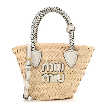 Miu Miu Palmetto Logo Tote Basket Natural White 1 of 10