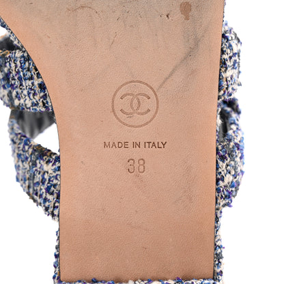 Chanel Tweed Lambskin CC Turnlock Mule Sandals 38 Blue Ecru Grey 6 of 14