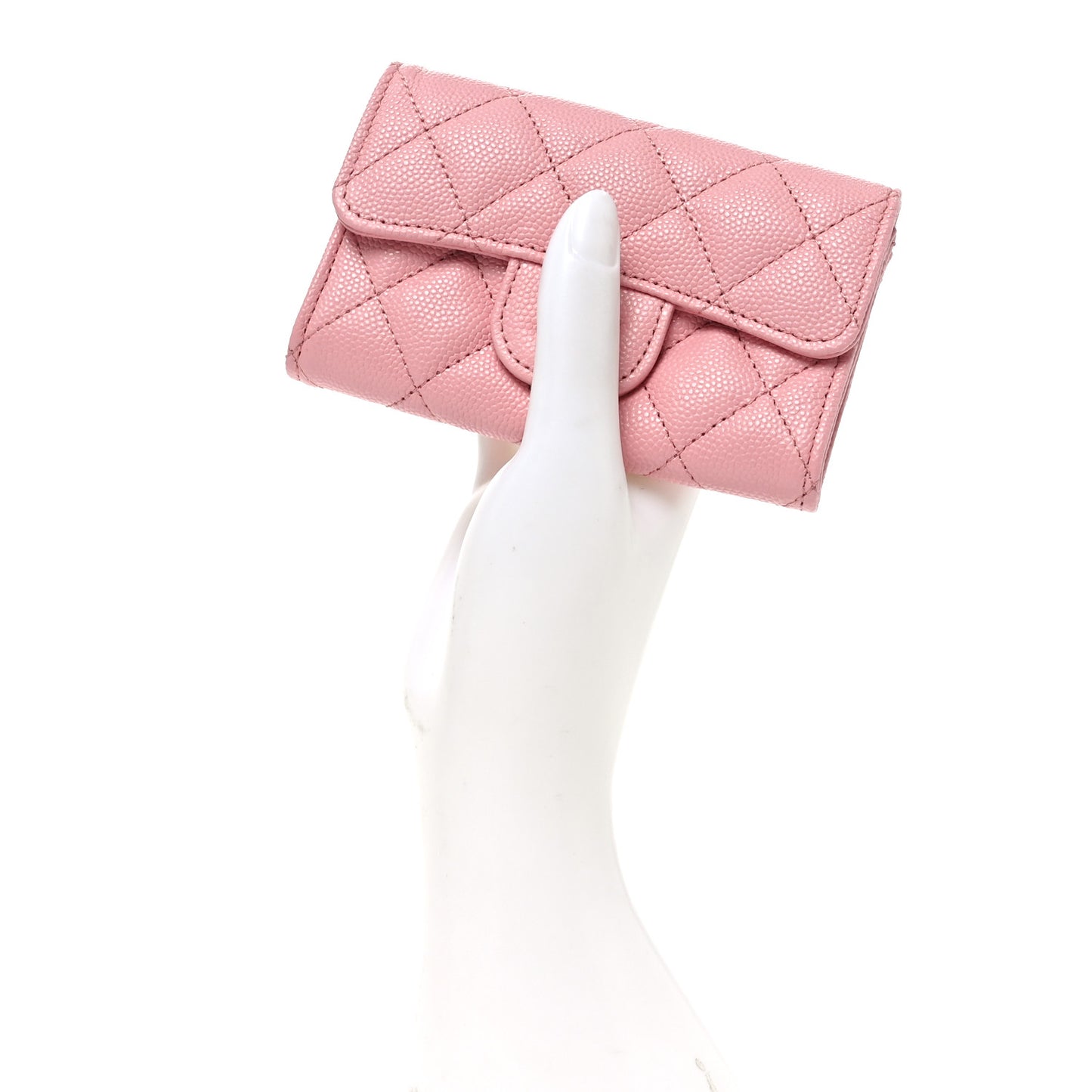 Caviar Quilted Flap Card Holder Wallet Pink