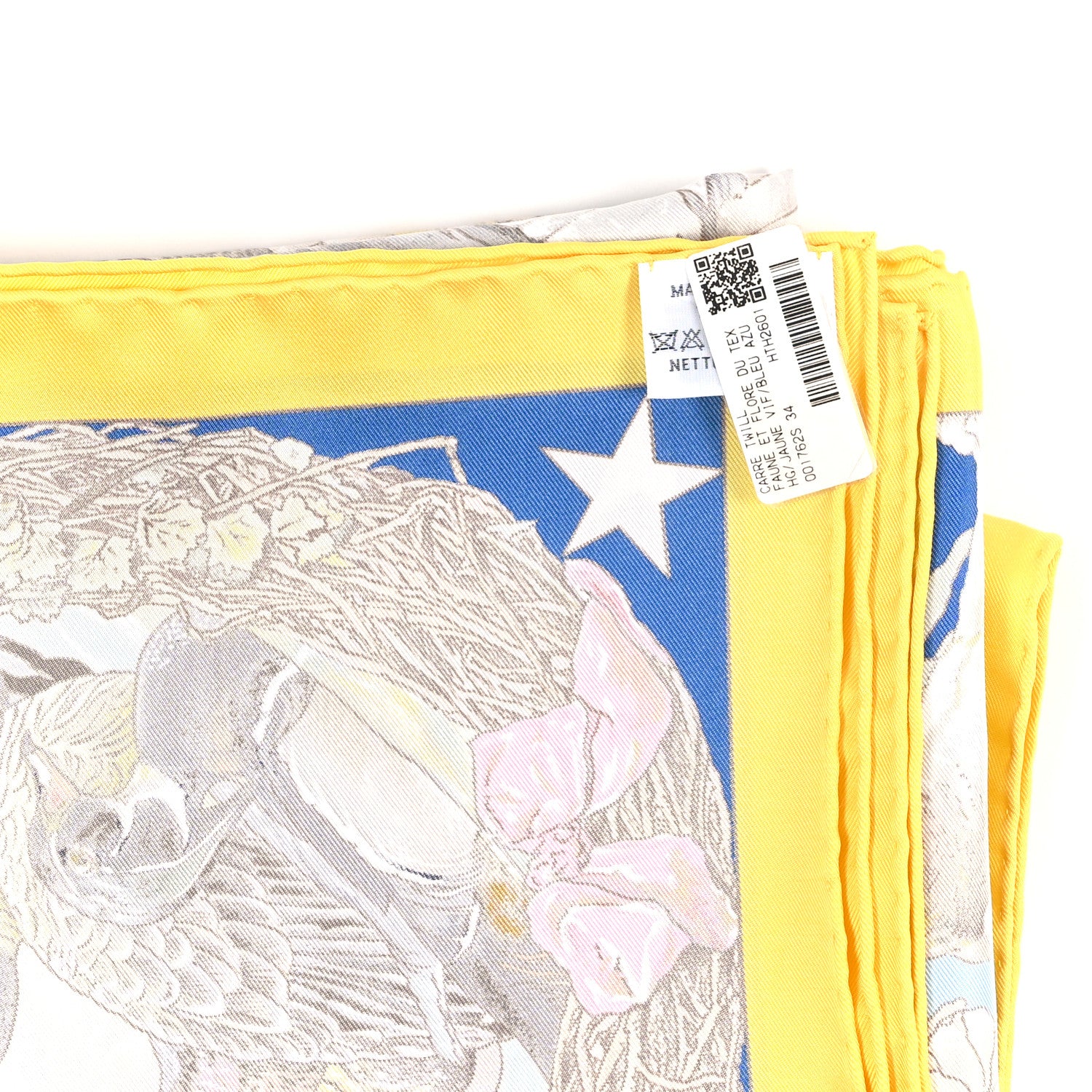 Hermes Silk Faune Et Flore Du Texas Scarf 90 Jaune Vif Bleu Azur Multicolor 3 of 3
