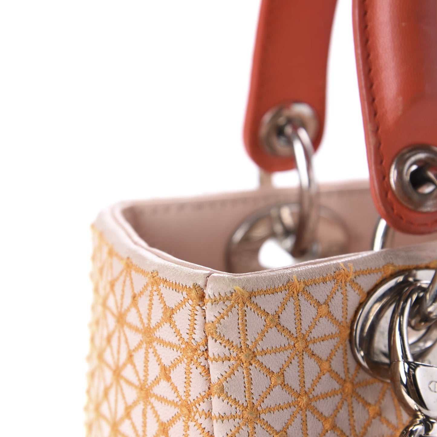 Lambskin Embroidered Medium Lady Dior Light Pink Orange