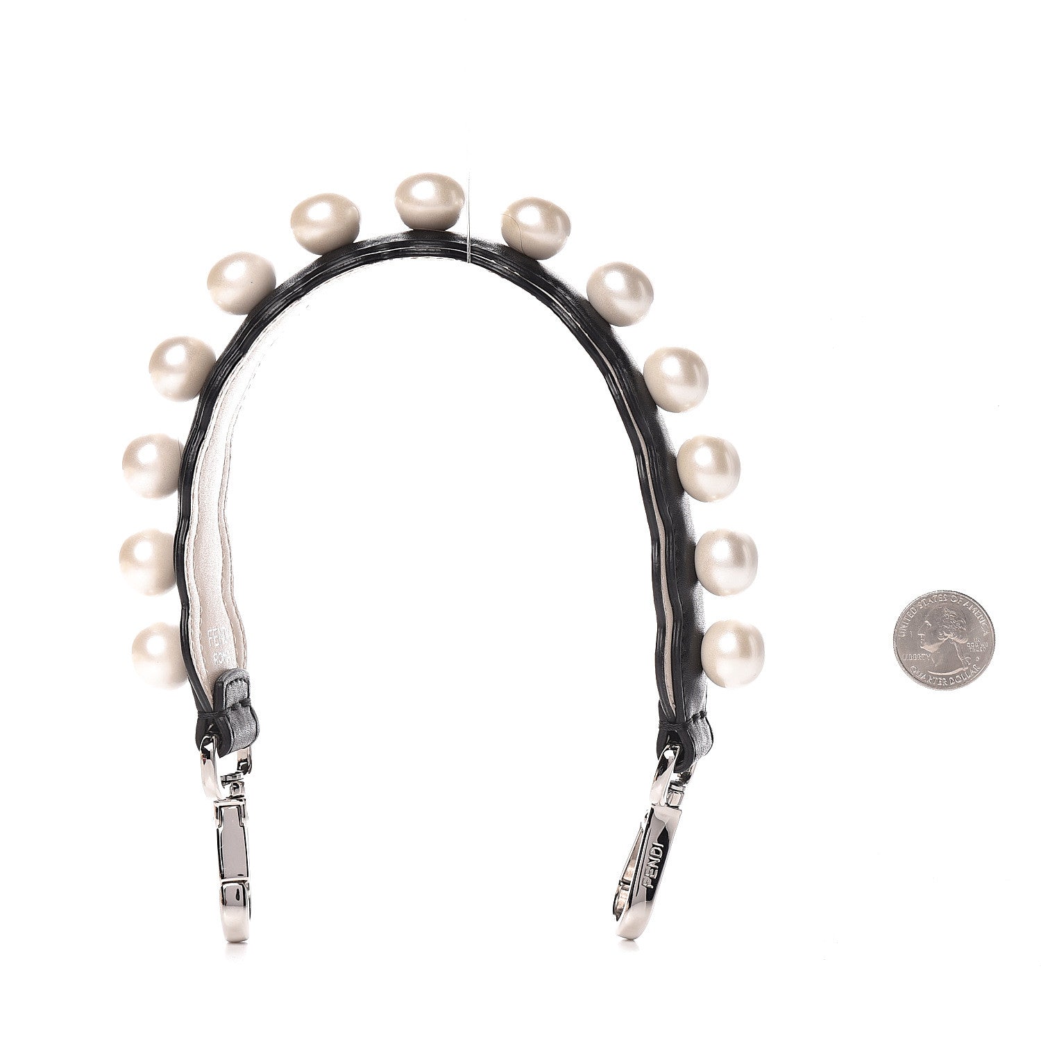 Fendi Calfskin Pearl Embellished Mini Strap You Black Camelia 3 of 5