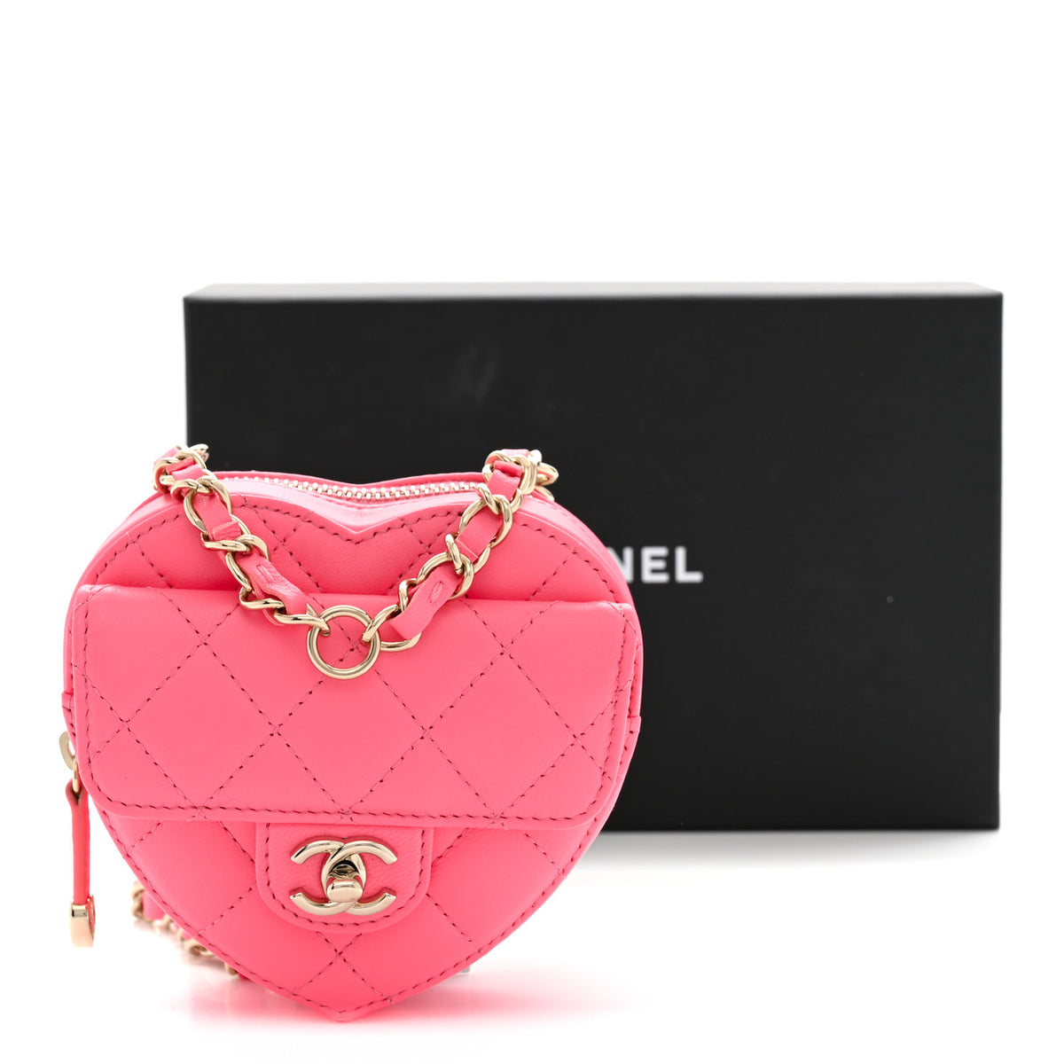 Lambskin Quilted CC In Love Heart Waist Belt Bag With Chain Pink