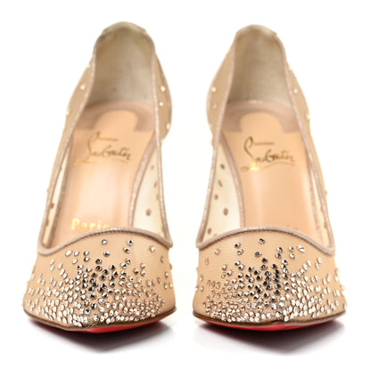 Christian Louboutin Suede Silk Crystal Strass Follies 100 Pumps 37.5 Light Silk 2 of 10