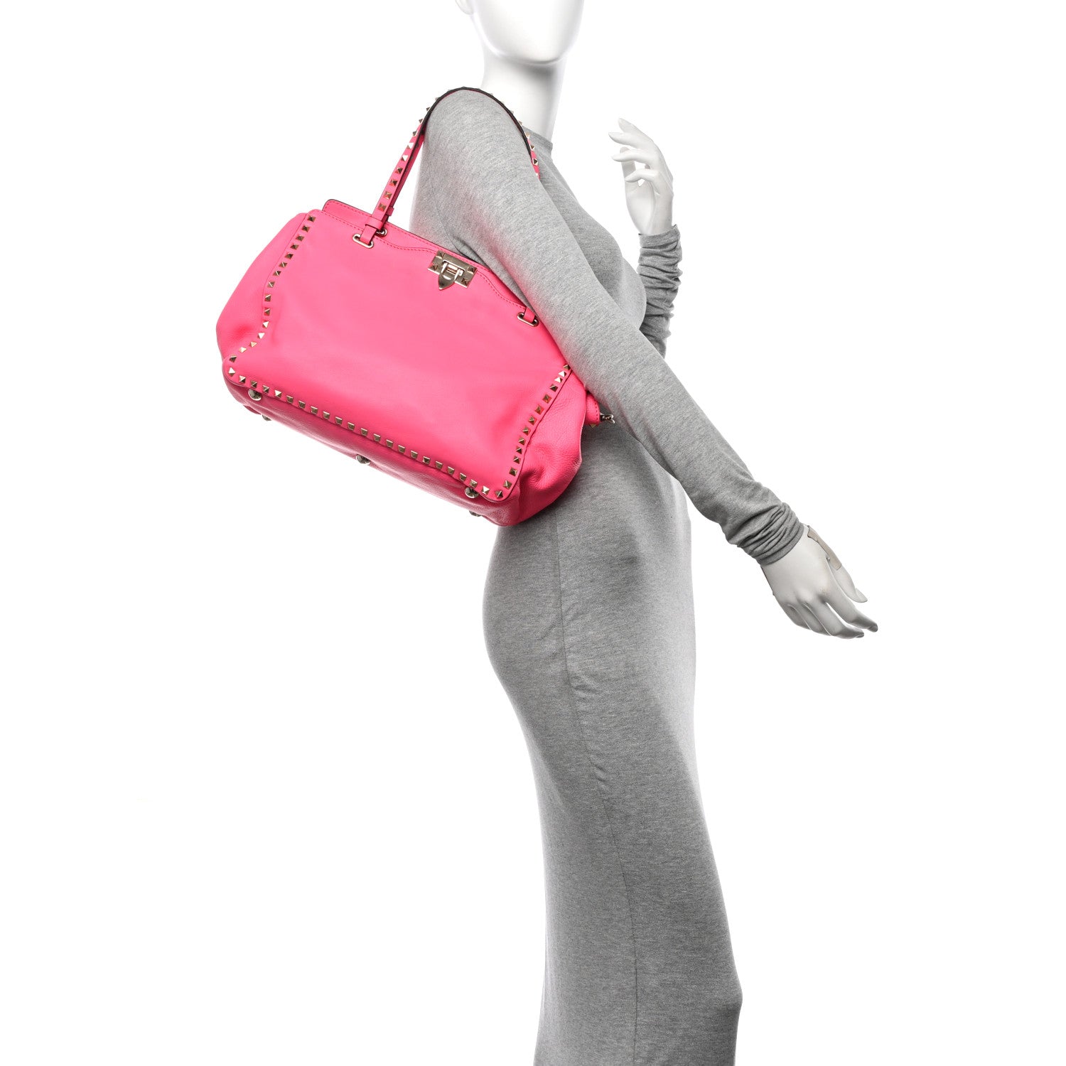 Valentino Garavani Vitello Medium Rockstud Tote Fuxia Fluo 2 of 9