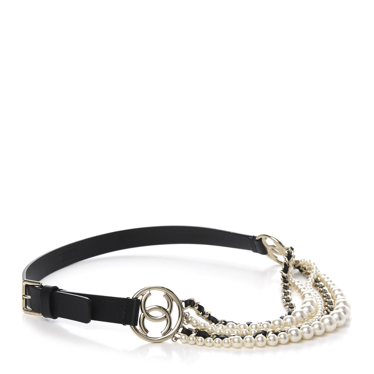 Calfskin CC Pearl Chain Belt 70 28 Black