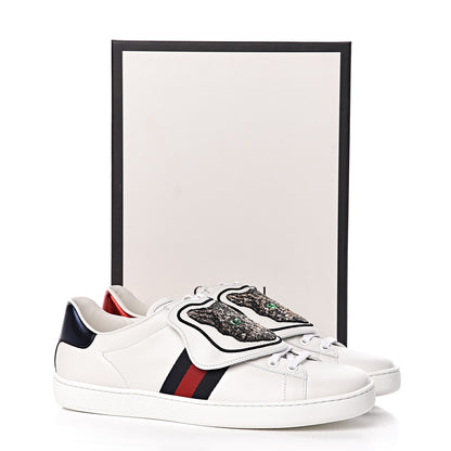 Gucci Calfskin Sequins Web Cat Womens Ace Sneakers 40 White 10 of 10