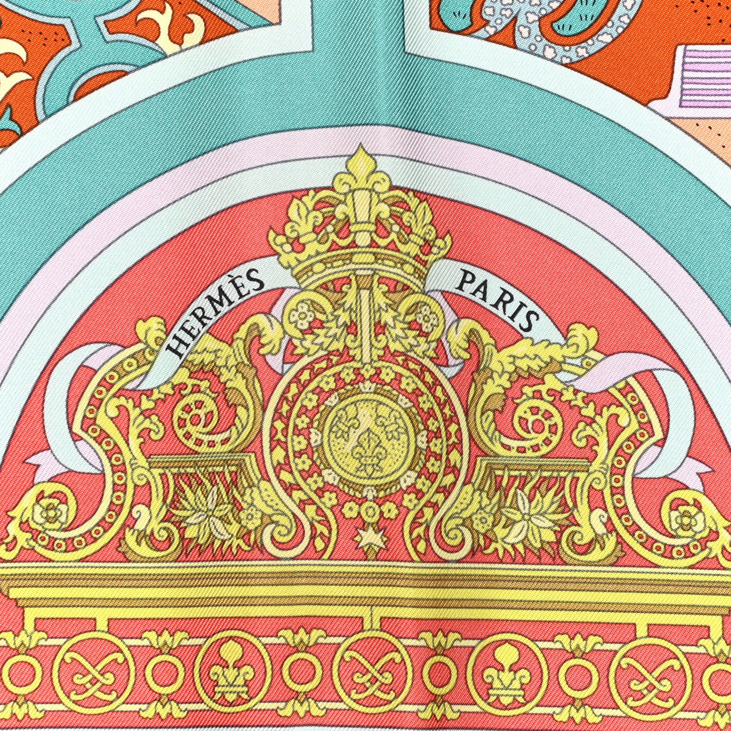 Hermes Silk Flanerie A Versailles Scarf 90 Rose Pale Vert Jaune 2 of 7