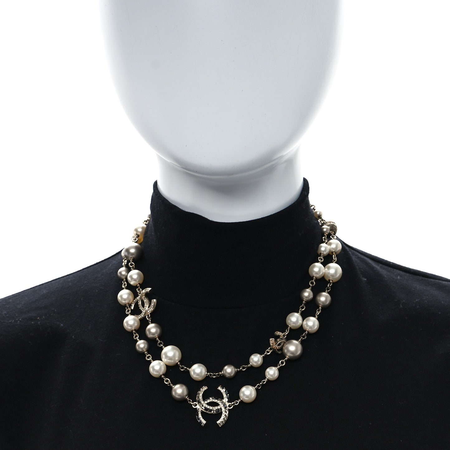 Pearl Baguette Crystal Beaded CC Long Necklace Gold Multicolor