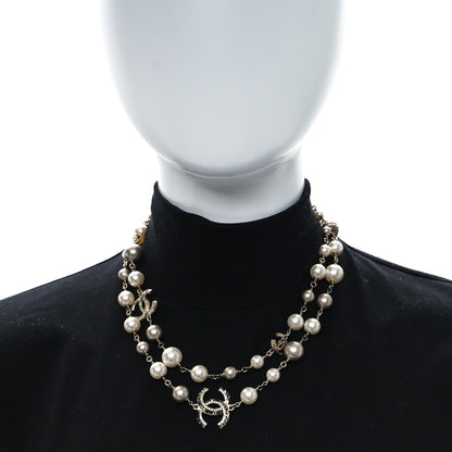 Chanel Pearl Baguette Crystal Beaded CC Long Necklace Gold Multicolor 2 of 5