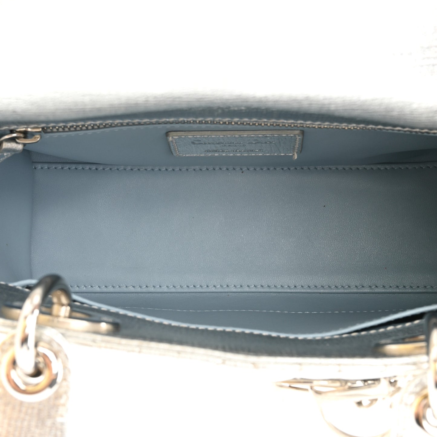 Metallic Grained Calfskin Cannage Small Lucky Badges My Lady Dior Silver