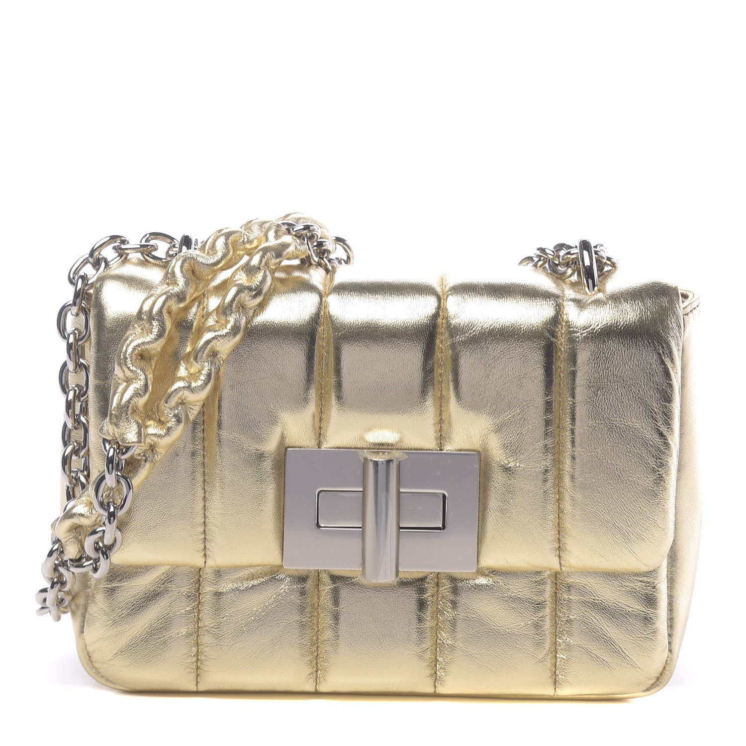 Tom Ford Metallic Soft Lambskin Quilted Small Natalia Chain Shoulder Bag Gold 1 of 11