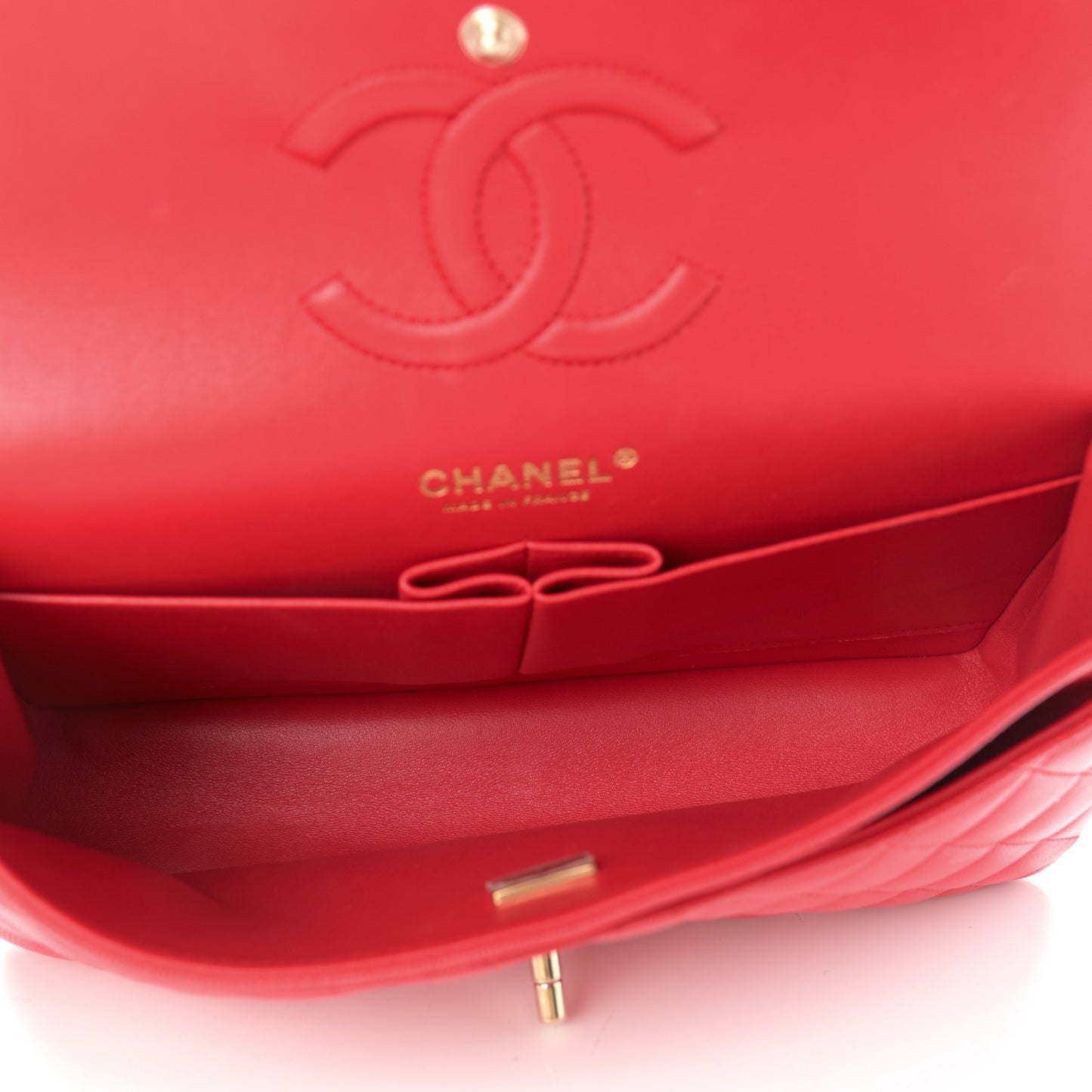 Caviar Quilted Medium Double Flap Red