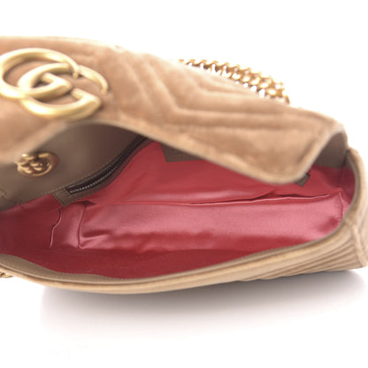 Gucci Velvet Matelasse Small GG Marmont Shoulder Bag Taupe 5 of 10