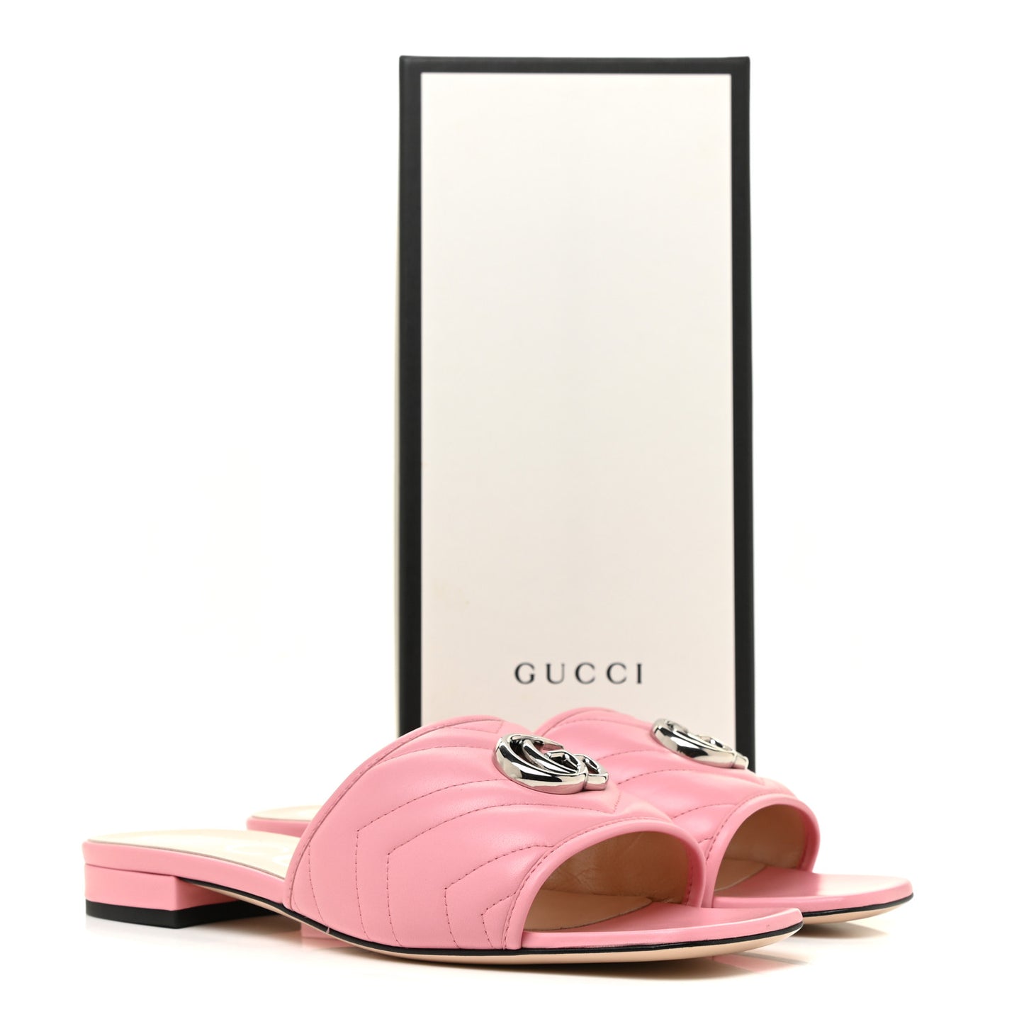 Nappa Matelasse GG Marmont Flat Slide Sandals 40 Wild Rose