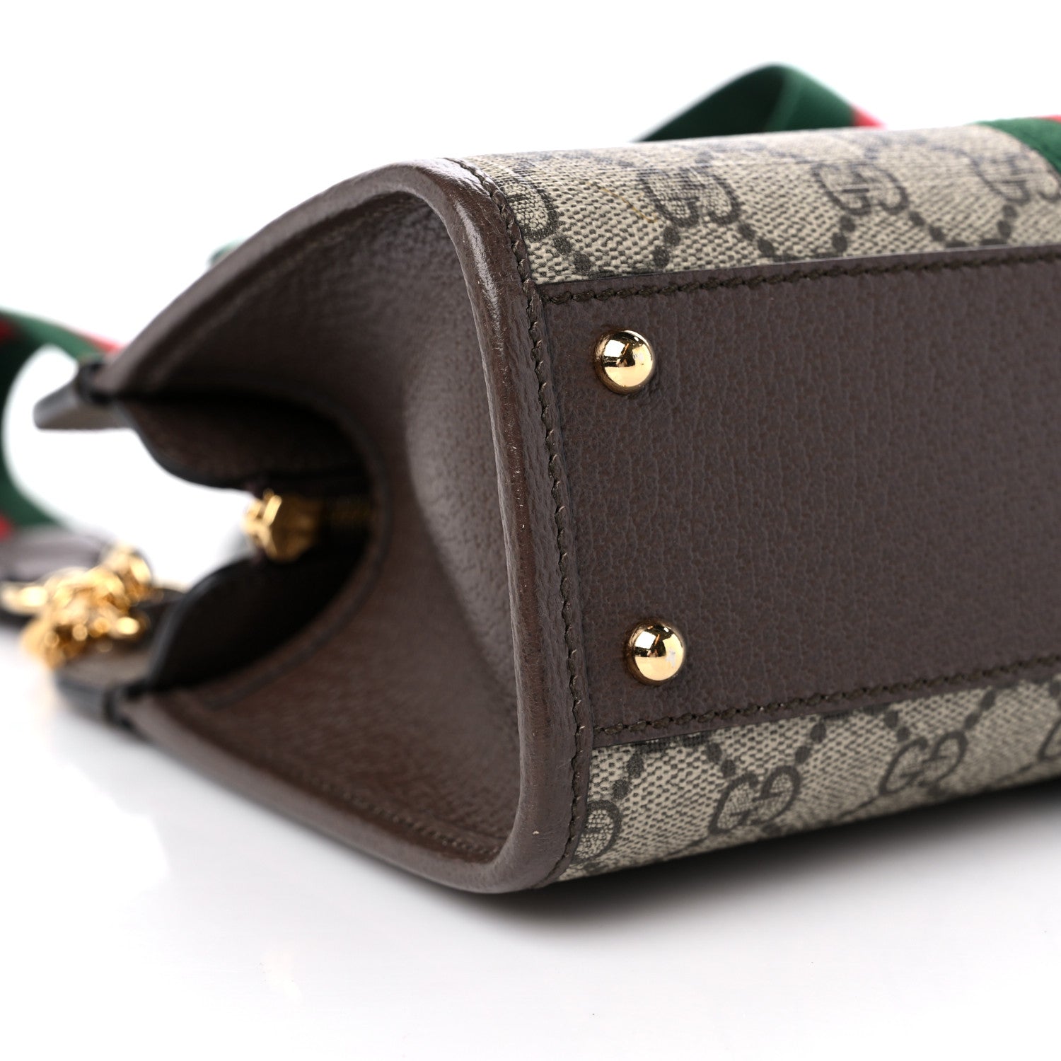 Gucci GG Supreme Monogram Textured Dollar Calfskin Web Small Ophidia Slip Handle Tote Beige Ebony New Acero 9 of 12